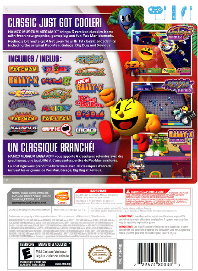 Namco Museum Megamix – Nintendo Wii (Wii) arcade classic compilation party video game back of case