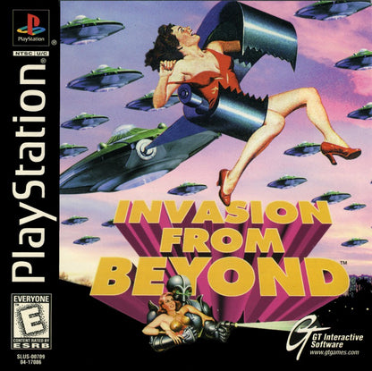 Invasion from Beyond PlayStation 1 PS1 for action shooter retro video game fans featuring alien invasion sci fi combat futuristic weapons fast paced arcade action extraterrestrial enemies mission based gameplay collectible gaming appeal front cover art