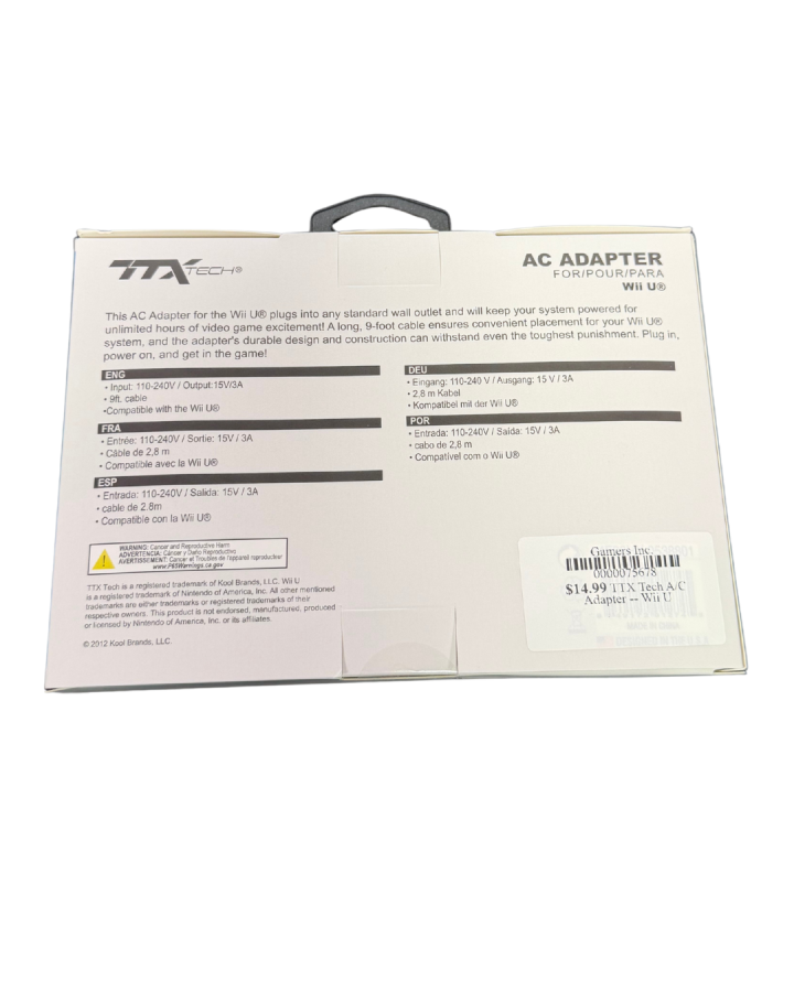 TTX Tech AC adapter accessory for Nintendo Wii U WiiU Back