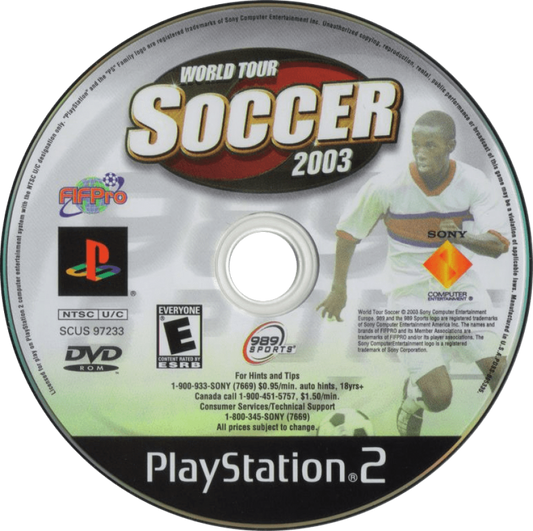 World Tour Soccer 2003 – PlayStation 2 (PS2) video game disc, soccer simulation.