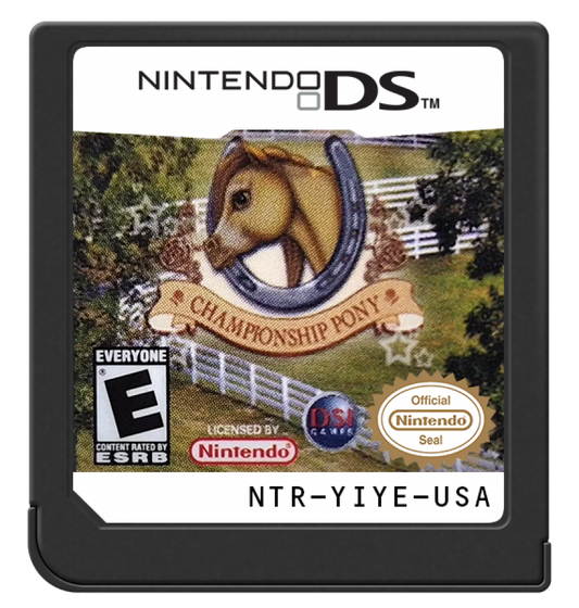 Championship Pony game for the Nintendo DS featuring horse care and riding gameplay with training events customization mini games and simulation elements focused on raising and competing with ponies cartridge