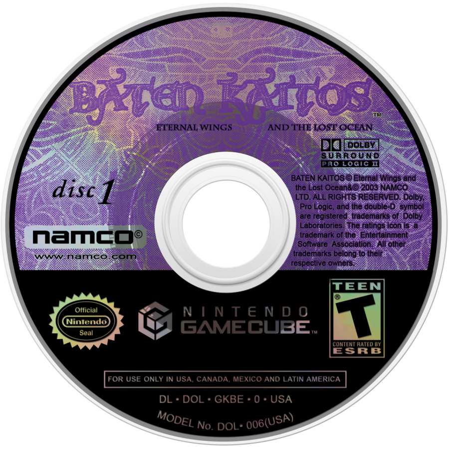 Baten Kaitos Eternal Wings and the Lost Ocean disc art for GameCube game featuring card-based JRPG gameplay and epic fantasy storytelling 