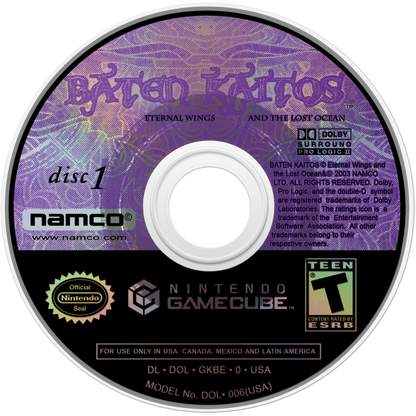 Baten Kaitos Eternal Wings and the Lost Ocean disc art for GameCube game featuring card-based JRPG gameplay and epic fantasy storytelling 