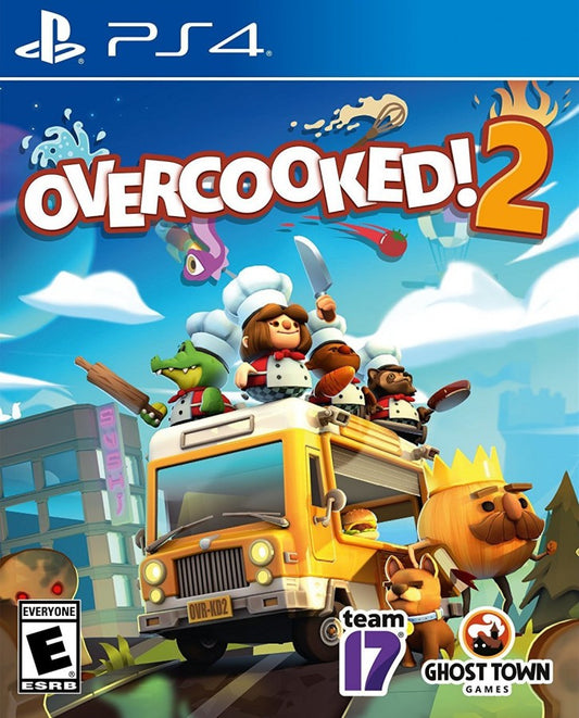 Overcooked 2 – PlayStation 4 (PS4) video game cover art showing cartoon kitchen chaos cooperative cooking gameplay