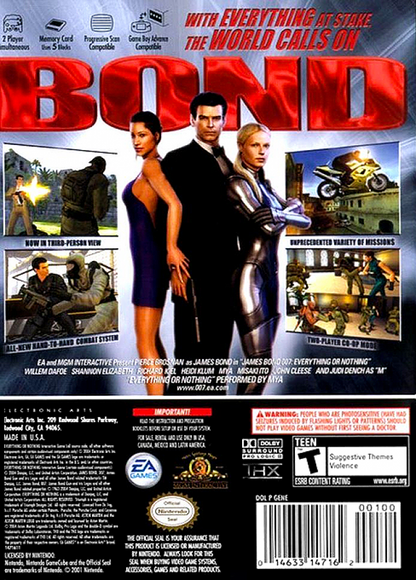 007 Everything or Nothing for GameCube featuring cinematic third person action and classic James Bond missions back cover