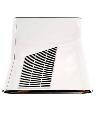 Retro Xbox 360 Slim 250GB console inspired design featuring sleek black Microsoft gaming system aesthetic seventh generation hardware compact matte finish redesigned cooling system disc drive storage focused home entertainment hub nostalgic HD era console presentation side 