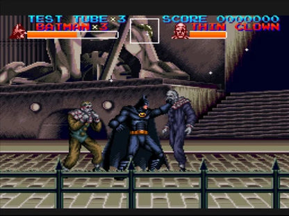 Batman Returns cartridge for the Super Nintendo Entertainment System featuring side scrolling beat em up gameplay with cinematic action as Batman battles the Penguin and Gotham City criminals based on the movie gameplay