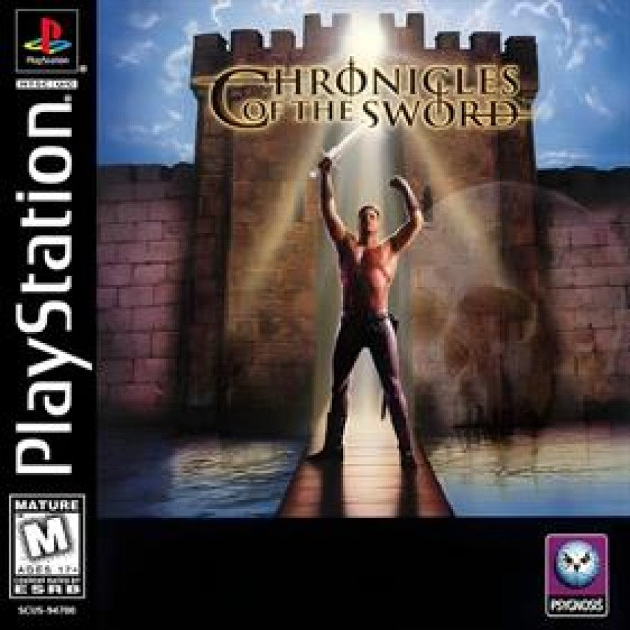Chronicles of the Sword PlayStation PS1 for strategy role playing video game fans featuring tactical turn based battles fantasy world exploration character customization kingdom building deep storyline medieval warfare challenging missions collectible gaming appeal cover art