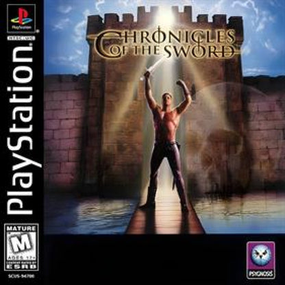 Chronicles of the Sword PlayStation PS1 for strategy role playing video game fans featuring tactical turn based battles fantasy world exploration character customization kingdom building deep storyline medieval warfare challenging missions collectible gaming appeal cover art