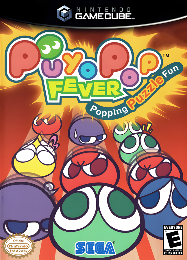 Puyo Pop Fever GameCube game featuring fast-paced puzzle gameplay, colorful anime-style visuals, and competitive multiplayer action cover art