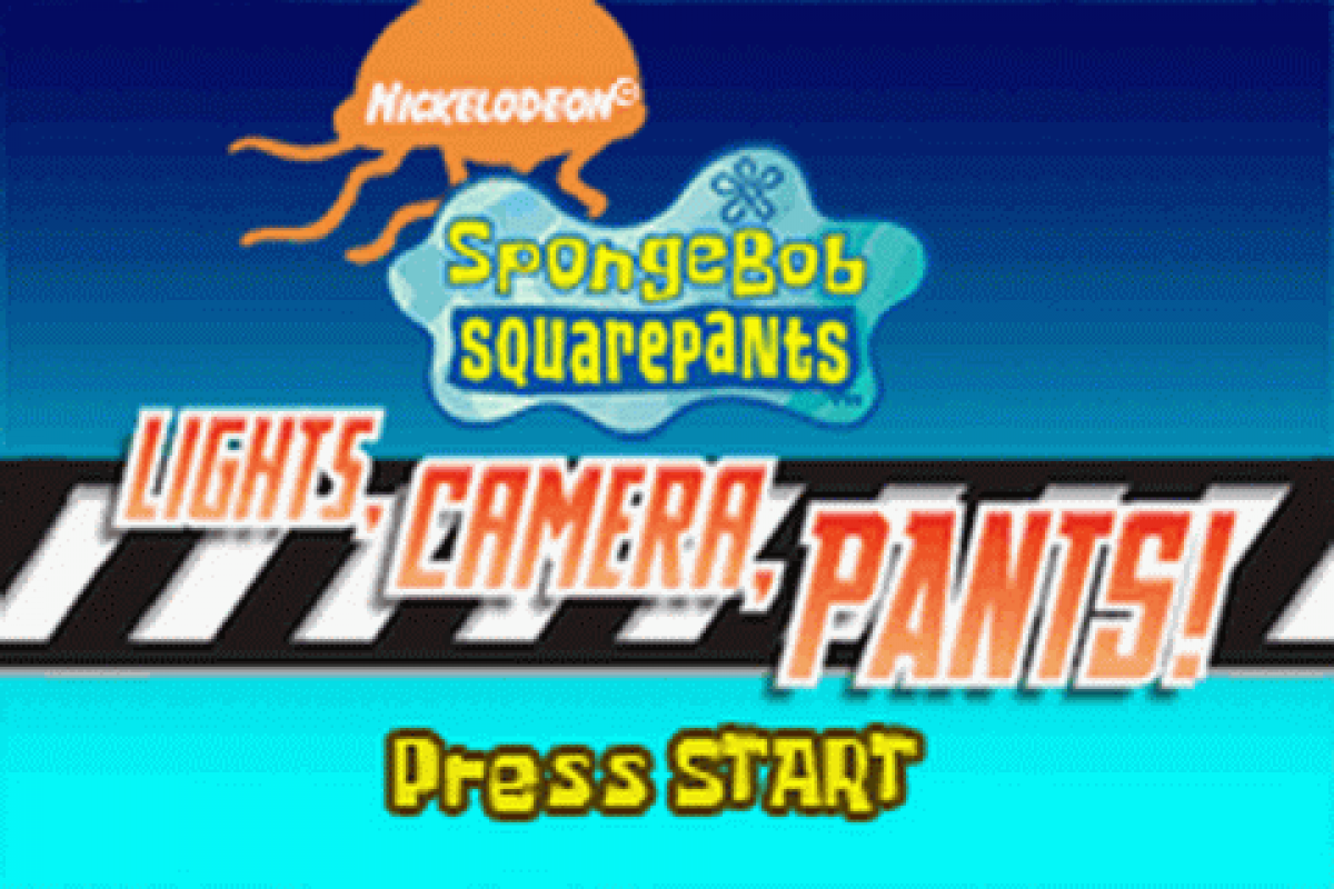 SpongeBob SquarePants: Lights Camera Pants start menu for Game Boy Advance (GBA) video game