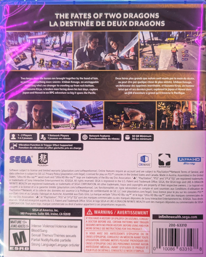 Like a Dragon Infinite Wealth PlayStation 5 PS5 video game, JRPG, story-driven adventure, turn-based combat, Yakuza series title back cover