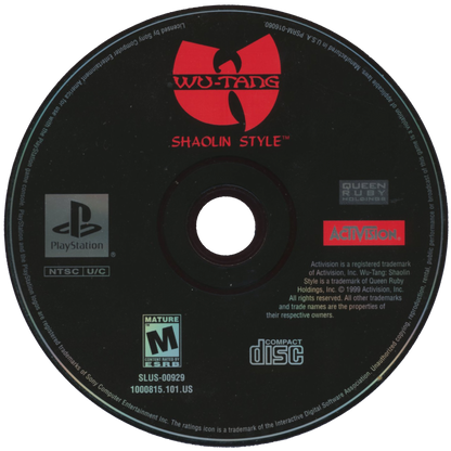Wu-Tang Shaolin Style PlayStation 1 PS1 for retro video game enthusiasts featuring martial arts fighting gameplay iconic Wu Tang Clan members fast paced one on one combat special moves multiplayer battles hip hop inspired action and collectible gaming appeal disc