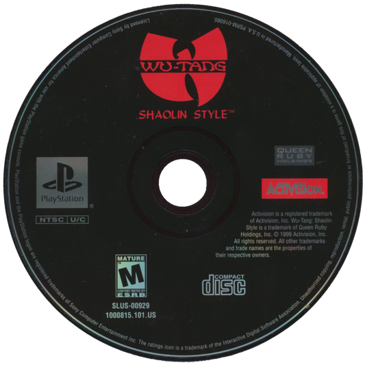Wu-Tang Shaolin Style PlayStation 1 PS1 for retro video game enthusiasts featuring martial arts fighting gameplay iconic Wu Tang Clan members fast paced one on one combat special moves multiplayer battles hip hop inspired action and collectible gaming appeal disc