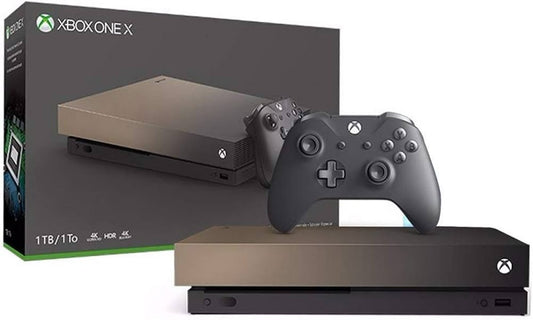 Xbox One X 1TB console Gold Rush edition, limited color variant, Microsoft gaming system, 4K gaming console, Xbox One X hardware with box and original controller (not included)