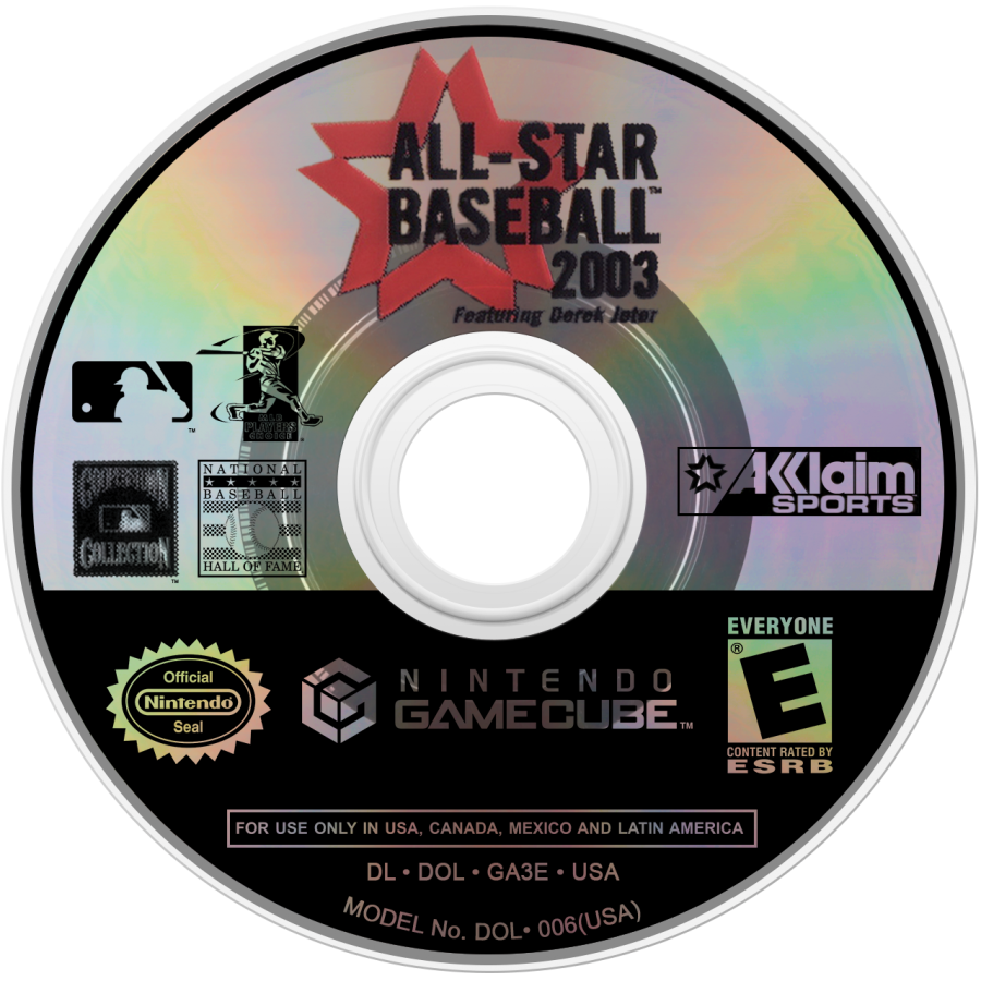 All-Star Baseball 2003 disc art for GameCube game featuring realistic baseball simulation gameplay and official MLB teams