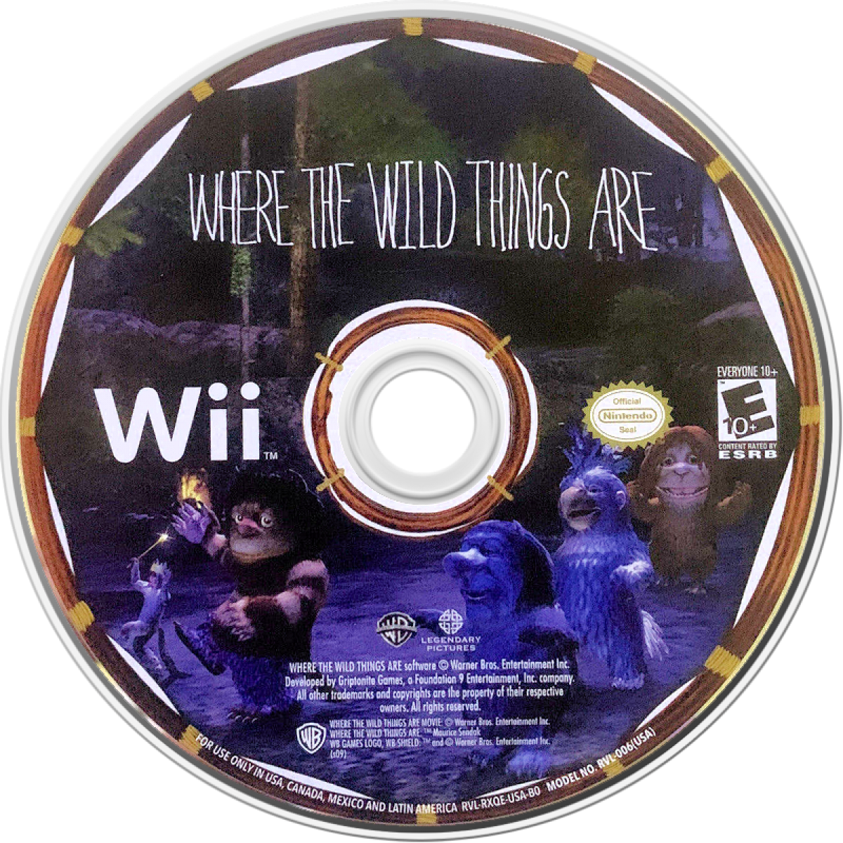 Where the Wild Things Are disc art for Nintendo Wii (Wii) featuring action‑adventure gameplay inspired by the classic story, with exploration, platforming, and creature‑filled environments.