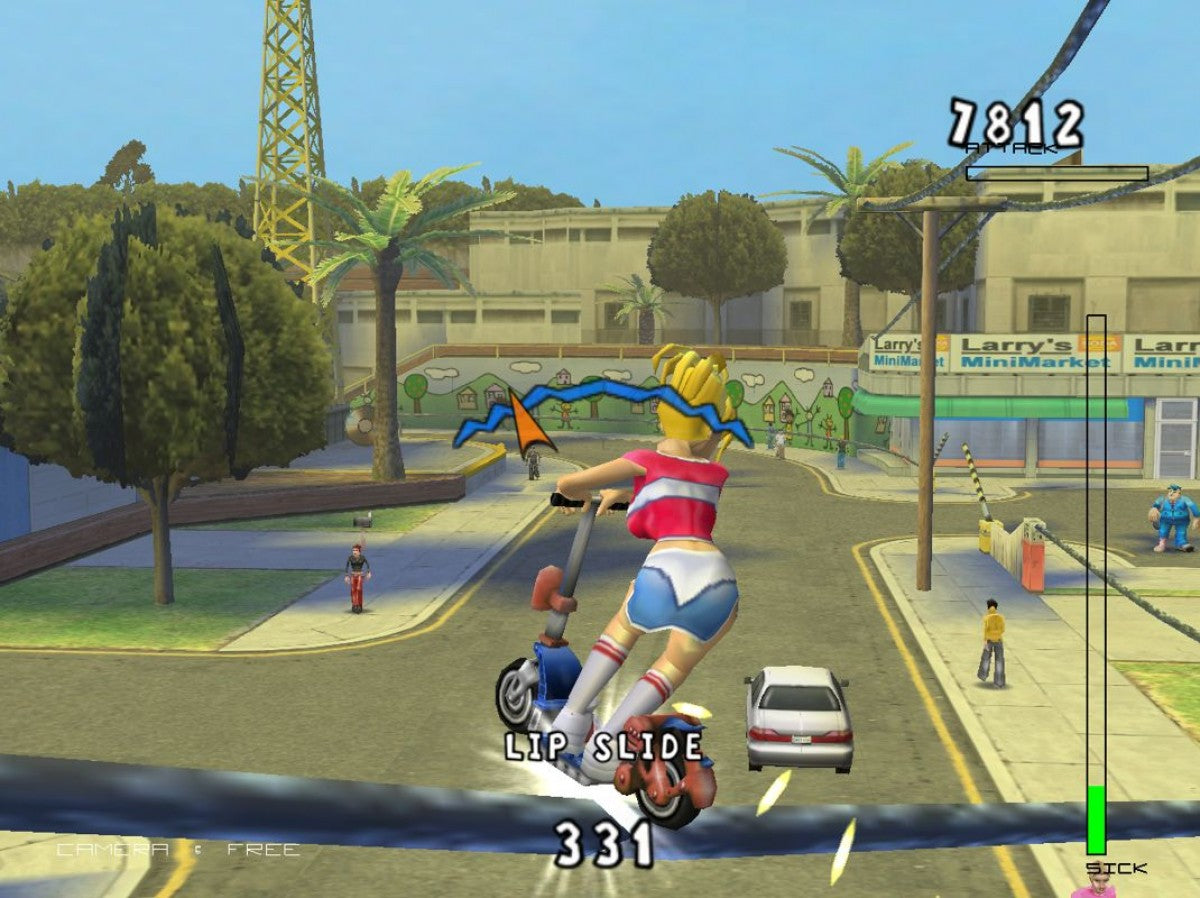 Whirl Tour gameplay for GameCube game featuring extreme skateboarding action and high-speed arcade stunt gameplay