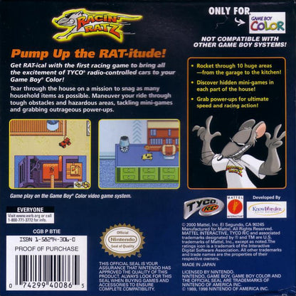 Racin Ratz Game Boy Color GBC video game featuring cartoon racing gameplay high speed kart racing colorful tracks competitive races character racing challenges and classic handheld action retro video game collection collectible gaming appeal back cover art