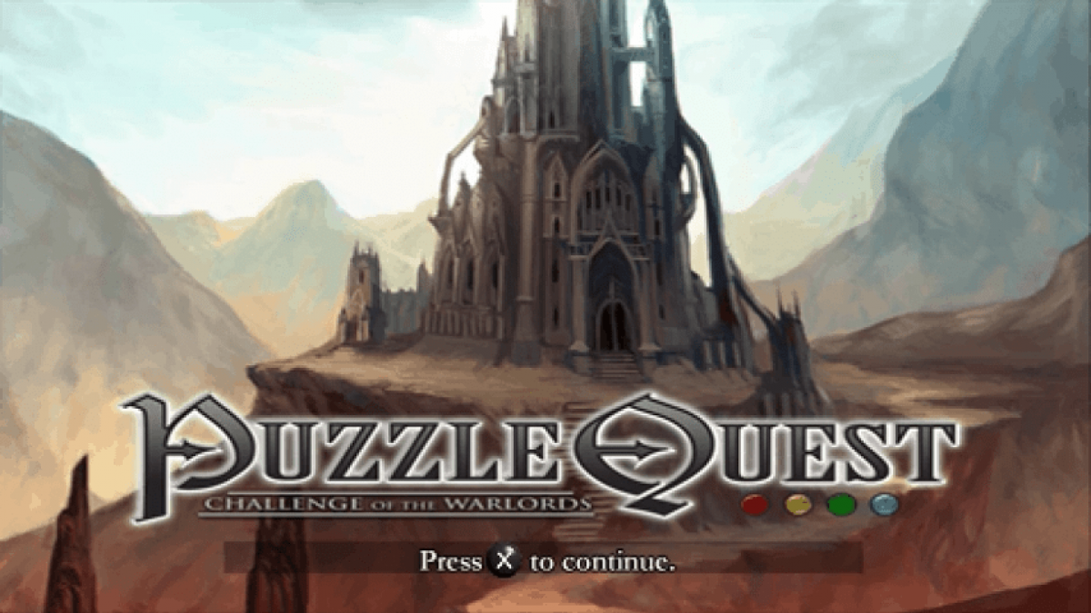 Puzzle Quest: Challenge of the Warlords start screen for PlayStation Portable (PSP) match-3 role-playing puzzle game