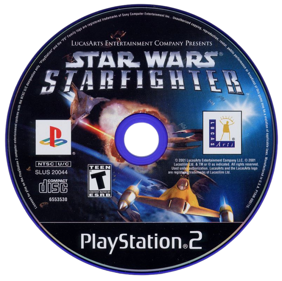 Star Wars: Starfighter – PlayStation 2 (PS2) video game disc, space combat action.