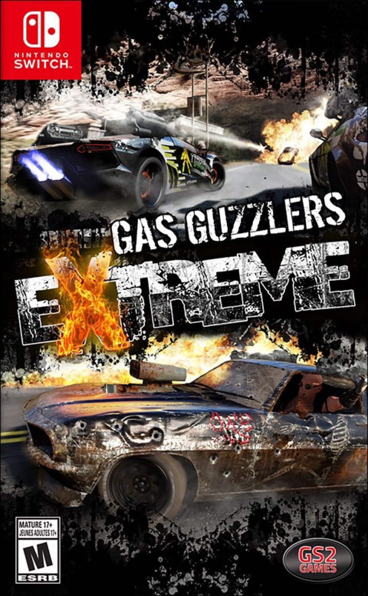 Gas Guzzlers Extreme Nintendo Switch video game featuring high speed arcade racing gameplay customizable cars explosive combat racing upgrades and portable console racing action title cover art