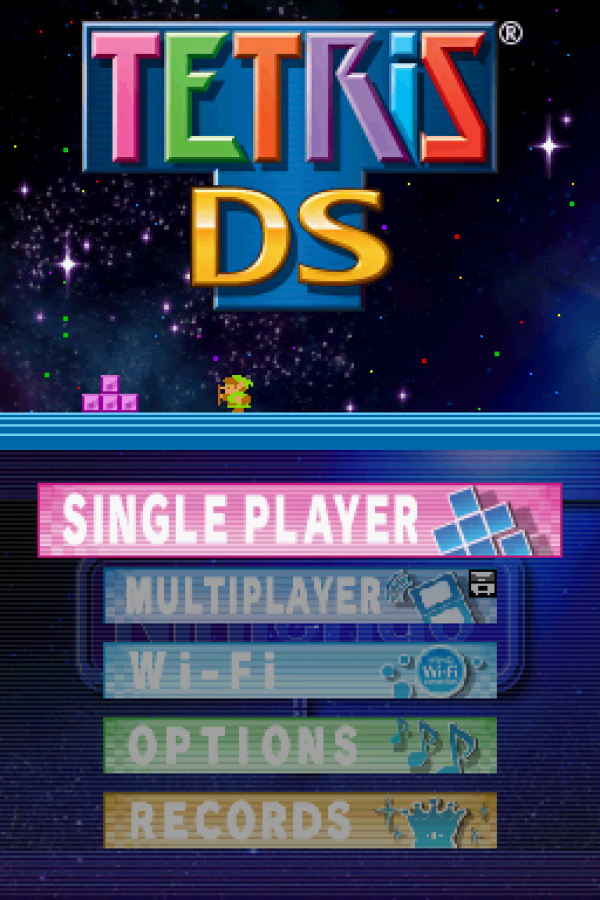 Tetris DS start screen for Nintendo DS (DS) puzzle video game