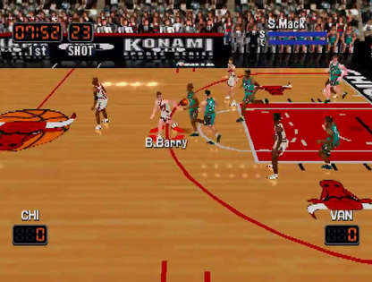 NBA In the Zone 99 gameplay for PlayStation 1 (PS1) video game, basketball sports action, classic arcade-style gameplay, retro Sony console title