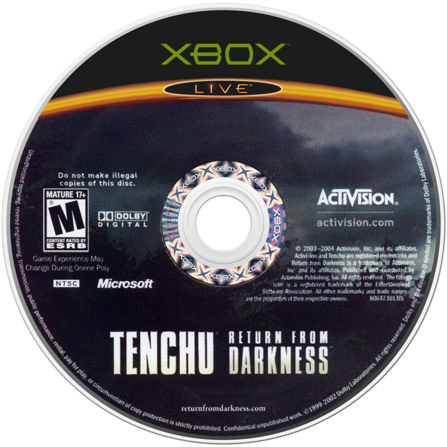 Tenchu: Return from Darkness retro Xbox video game Tenchu Return from Darkness stealth action ninja combat assassination missions third person infiltration gameplay console title Xbox release disc