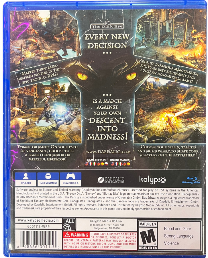 Blackguards 2 PlayStation 4 PS4 for retro video game enthusiasts featuring tactical role playing gameplay turn based strategic combat dark fantasy storytelling character progression challenging battles party management mechanics and collectible gaming appeal back art 