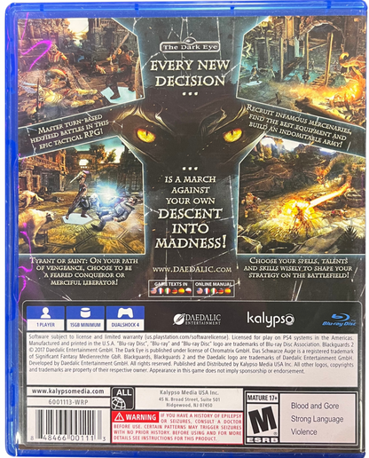 Blackguards 2 PlayStation 4 PS4 for retro video game enthusiasts featuring tactical role playing gameplay turn based strategic combat dark fantasy storytelling character progression challenging battles party management mechanics and collectible gaming appeal back art 