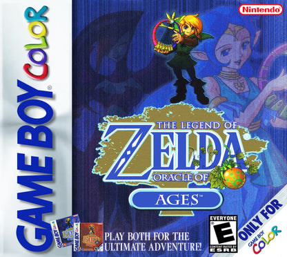 The Legend of Zelda Oracle of Ages Game Boy Color GBC for retro video game enthusiasts featuring action adventure gameplay time travel mechanics classic dungeon exploration puzzle solving top down combat memorable characters and collectible gaming appeal box art 