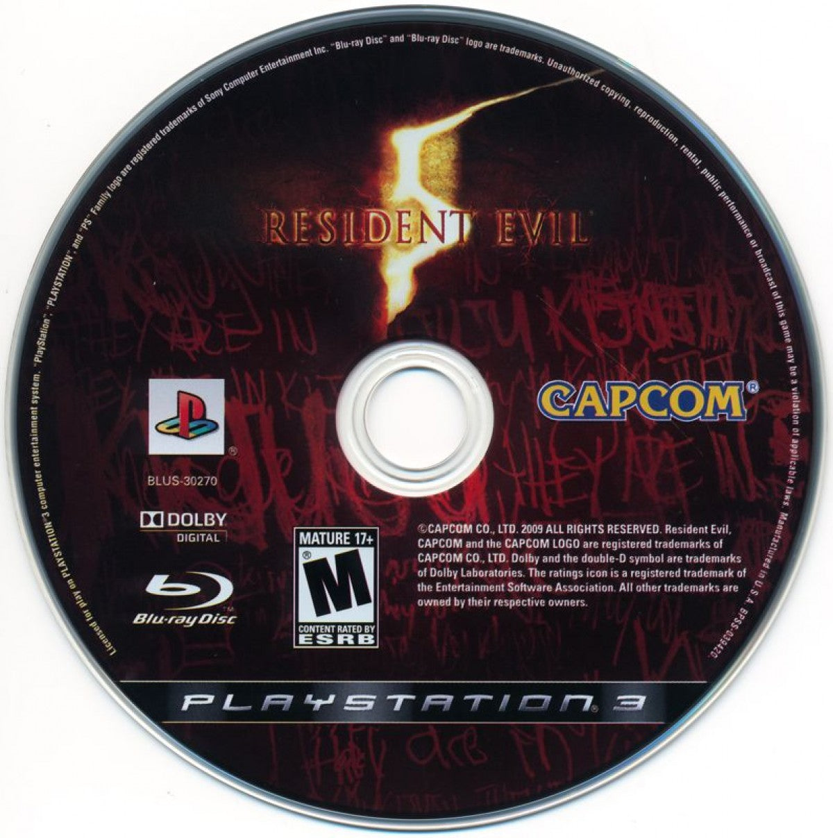 Resident Evil 5 disc for PlayStation 3 (PS3) video game