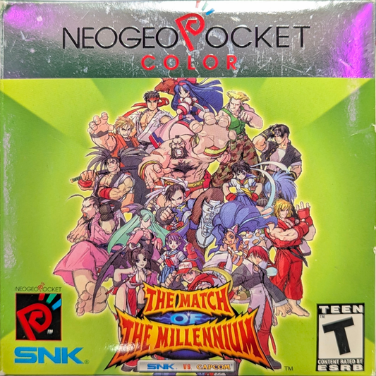 SNK vs. Capcom: Match of the Millennium [CIB] for Neo Geo Pocket Color (NGP) featuring a packed portable 2D fighter with iconic characters from both companies and tight responsive combat; choose solo or tag modes pull off specials and enjoy a complete in box crossover classic front cover