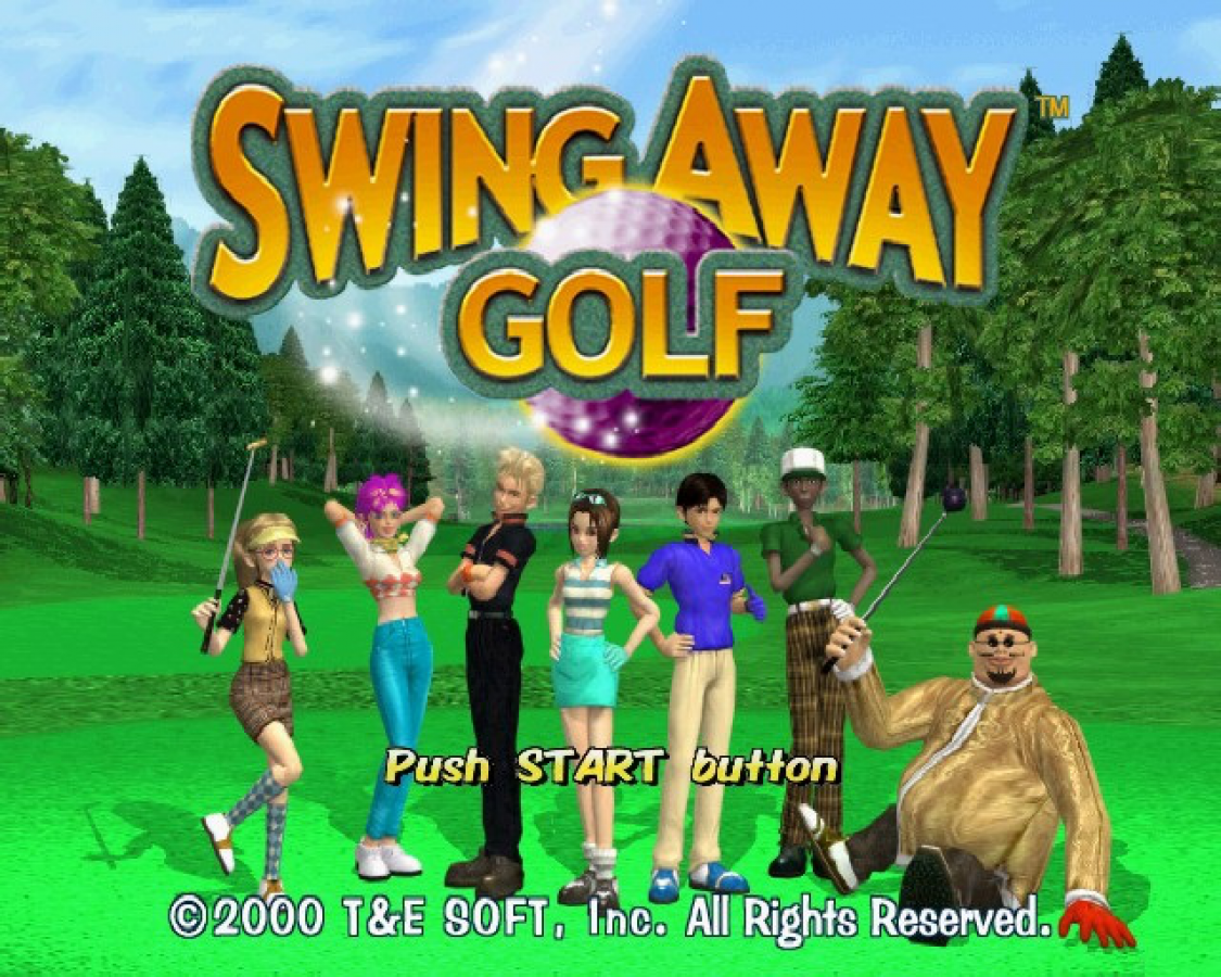 Swing Away Golf – PlayStation 2 (PS2) video game start screen, golf sports simulation.