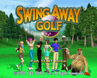 Swing Away Golf – PlayStation 2 (PS2) video game start screen, golf sports simulation.