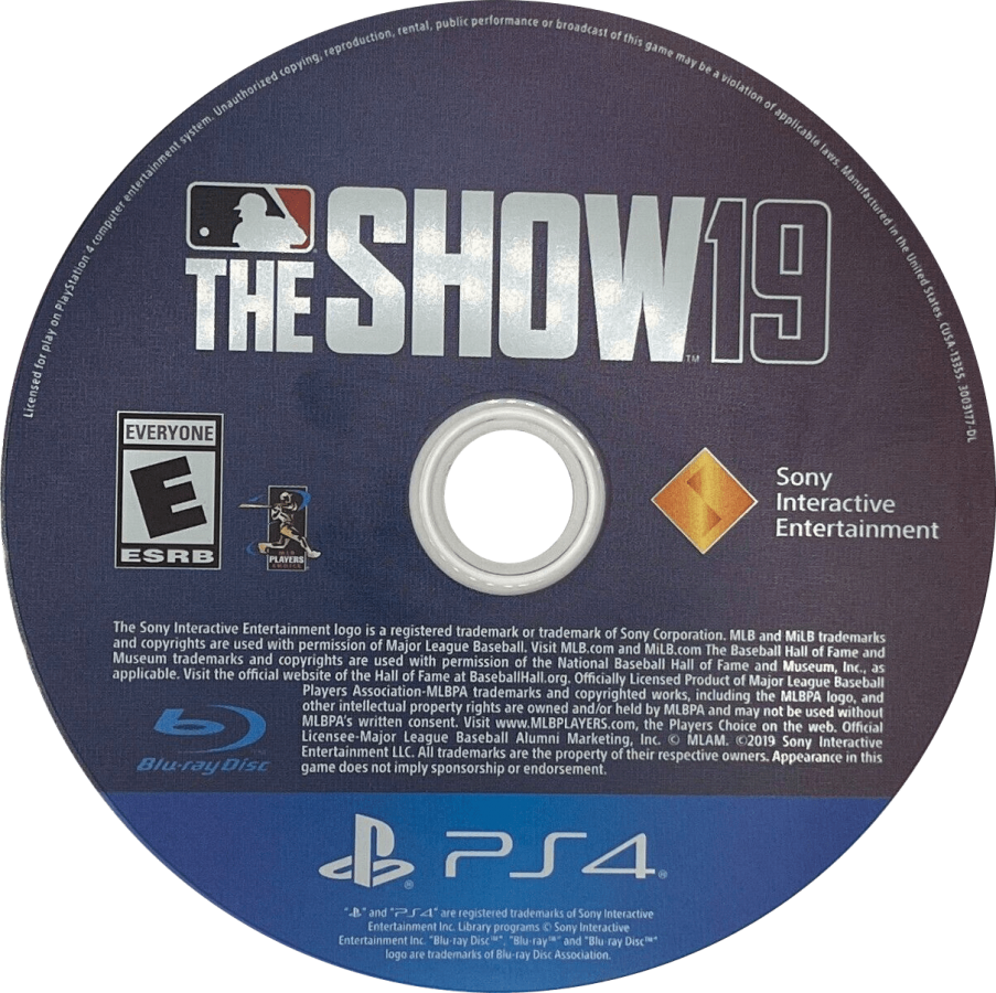 MLB 19 The Show PlayStation 4 baseball simulation with Road to the Show, franchise mode, and Diamond Dynasty, official MLB license with authentic teams and stadiums disc art