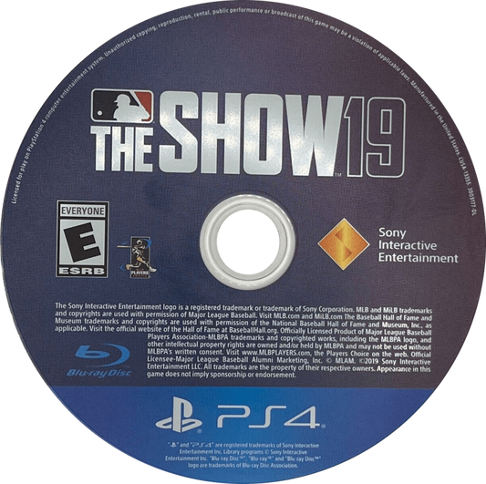 MLB 19 The Show PlayStation 4 baseball simulation with Road to the Show, franchise mode, and Diamond Dynasty, official MLB license with authentic teams and stadiums disc art