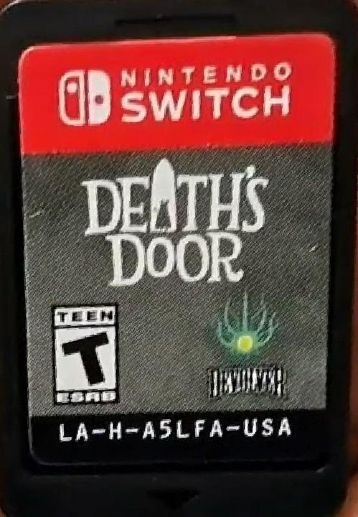 Death's Door Nintendo Switch game featuring action-adventure combat and dark fantasy exploration gameplay cartridge