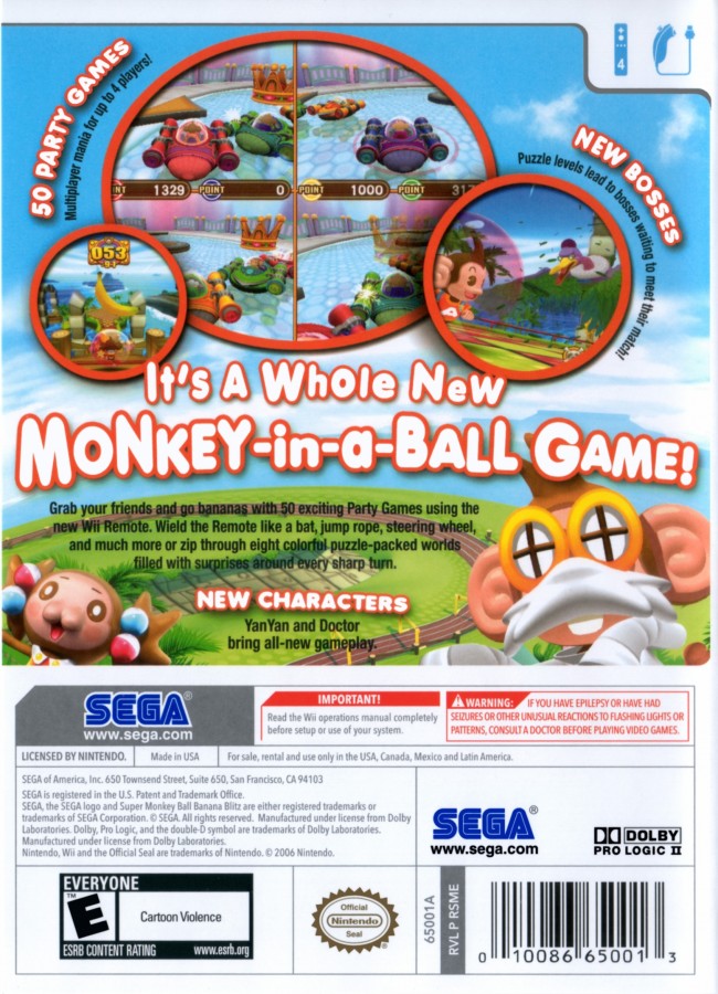 Super Monkey Ball: Banana Blitz – Nintendo Wii (Wii) arcade platformer puzzle action video game back of case