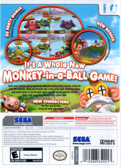 Super Monkey Ball: Banana Blitz – Nintendo Wii (Wii) arcade platformer puzzle action video game back of case