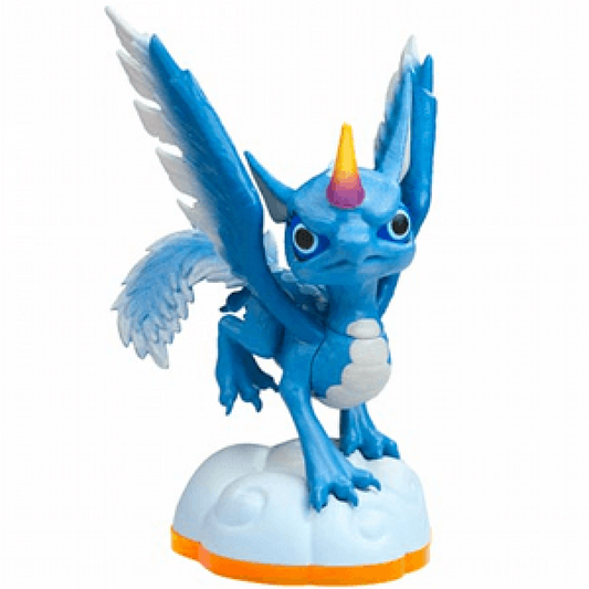 Whirlwind Series 2 Skylanders Giants figure, air element dragon-unicorn hybrid with white body, rainbow mane and wings, posed casting wind and lightning attacks, detailed collectible toy on portal base from Skylanders Giants series