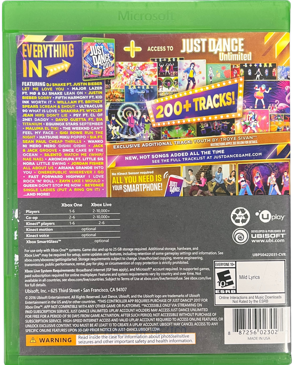 Just Dance 2017 Xbox One for retro video game enthusiasts featuring rhythm and dance gameplay popular music tracks motion based choreography multiplayer party modes energetic performances family friendly entertainment and collectible gaming appeal back art 