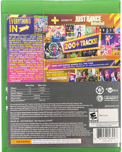 Just Dance 2017 Xbox One for retro video game enthusiasts featuring rhythm and dance gameplay popular music tracks motion based choreography multiplayer party modes energetic performances family friendly entertainment and collectible gaming appeal back art 