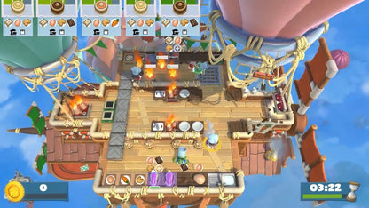 Overcooked All You Can Eat for Nintendo Switch, gameplay for a cooperative cooking simulation video game with chaotic kitchen gameplay, multiplayer challenges, remastered visuals, and party-style action