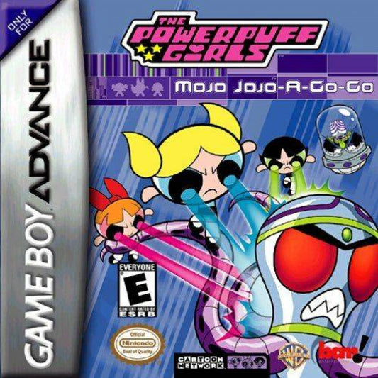 The Powerpuff Girls Mojo Jojo A-Go-Go for Game Boy Advance, cover image for a platformer action video game with side-scrolling gameplay, cartoon-style combat, character-based challenges, and villain-themed adventure