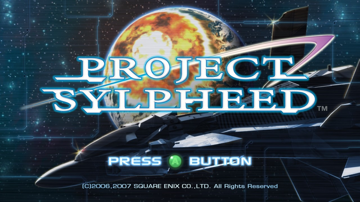 Project Sylpheed Xbox 360 space shooter action game aerial combat space combat simulation sci fi story campaign Square Enix Game Arts futuristic spacecraft dogfights mission based gameplay Xbox 360 software video game title start screen