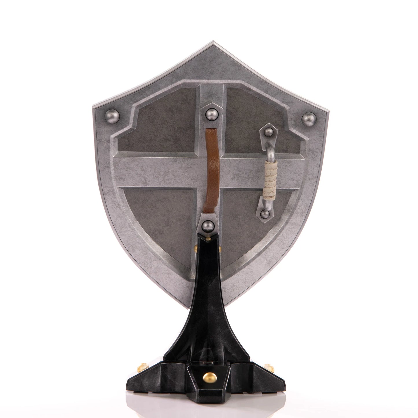 Hylian Shield 12 inch statue by First 4 Figures detailed Legend of Zelda collectible featuring iconic Hylian crest battle ready shield design and premium high quality display piece for fans of Nintendo fantasy adventure franchise back view