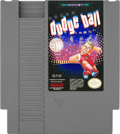 Super Dodge Ball cartridge for the Nintendo Entertainment System featuring 8 bit sports action with fast paced dodgeball gameplay multiple teams and competitive multiplayer matches cartridge