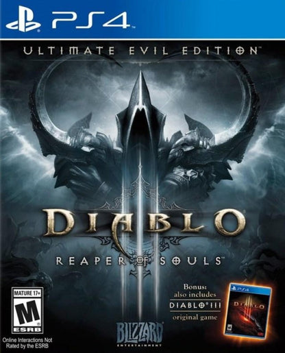 Diablo III: Reaper of Souls [Ultimate Evil Edition] – PlayStation 4 (PS4) video game cover image, action RPG by Blizzard Entertainment